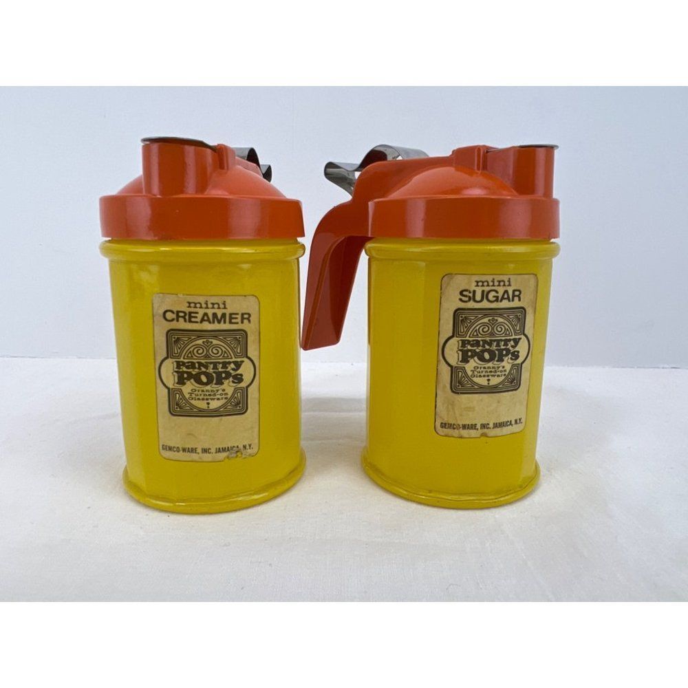 Vintage 1960s 70s Gemco Pantry Pops Orange Yellow Glass Mini Creamer Sugar Set